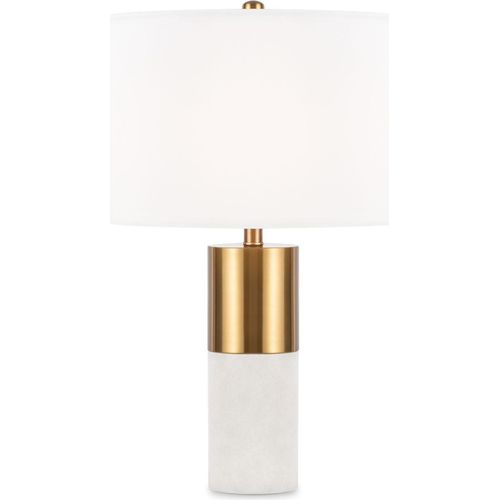 Nachttischlampe Metall Stoff E27 D: 39 cm rund 65 cm hoch in Messing Weiß Modern