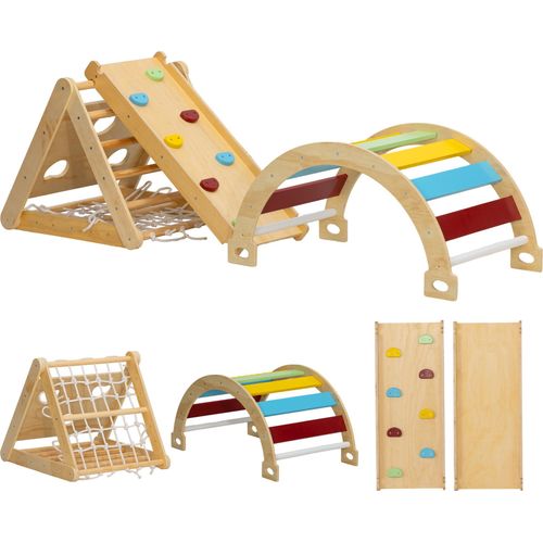 Klettergerüst Indoor, 7 in 1 Kletterdreieck mit Rutsche, Kletterbogen, Mehrfarbig