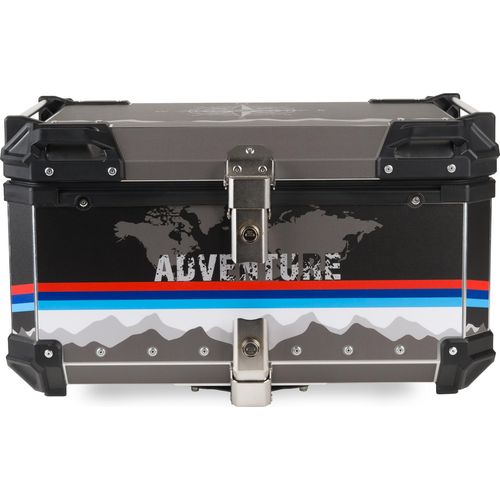 Motorrad-Centerbox Aluminium 65L 2 Helme Grafiken Schwarzes Furnier