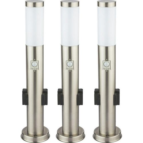 3er Set Stehleuchte, silber, Bewegungsmelder, 2x Steckdose