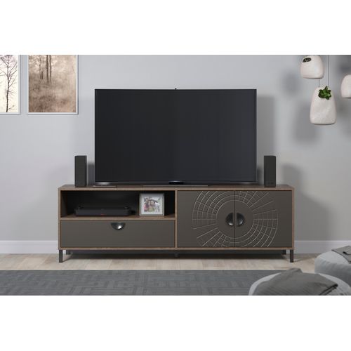 Lowboard INOSIGN "Fusion", perlbronze, rostoptik, B:183cm H:55cm T:40cm, Holzwerkstoff, Kunststoff, MDF, Metall, Sideboards, Lowboard, TV-Lowboard mit Soft-Close-Türen & Schubkasten – (B/T/H) 183/40/55 cm