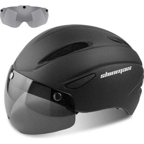 Shinmax Fahrradhelm mit Visier Abnehmbarer Magnetischer Schutzbrille Schwarz