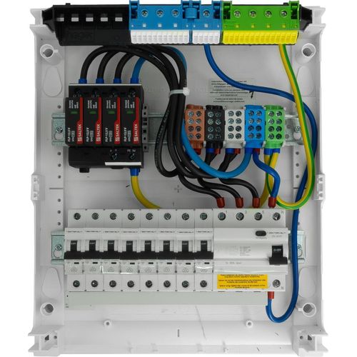 Sicherungskasten Hager Aufputz Verteilerkasten 2x12 Module 8xMCB 1xRCCB VDE Überspannungsschutz verdrahtet Verteilerschrank Sicherungen 370x305x96,5mm