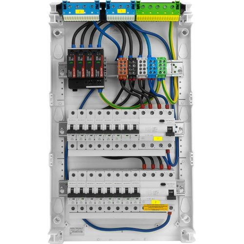 Sicherungskasten Hager Aufputz Verteilerkasten 3x12 Module 14xMCB 2xRCCB VDE Überspannungsschutz verdrahtet Verteilerschrank Sicherungen 515x305x96,5m