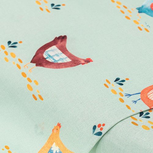 Baumwollstoff "Hühner", mintgrundig