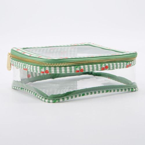 Transparente grüne Kosmetiktasche mit Kirschmuster