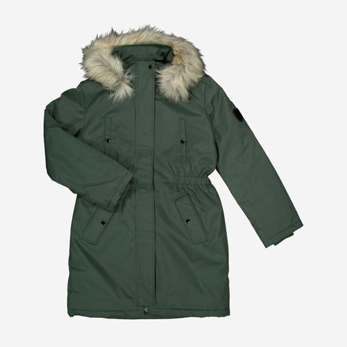 Grüne Long Fit Jacke mit Kunstfell an der Kapuze