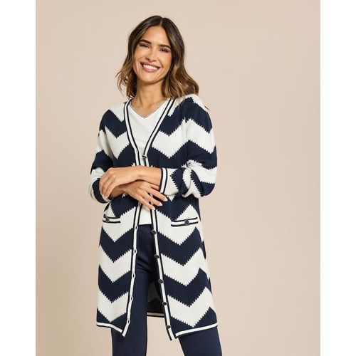 Strickmantel Zick-Zack-Muster geknöpft