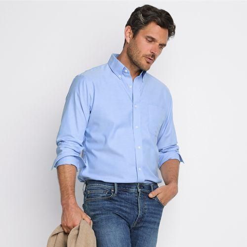 CLASSIC FIT. Buttondown-Kragen. Oxfordhemd, Herren,  Blau, Baumwolle, by Lands' End