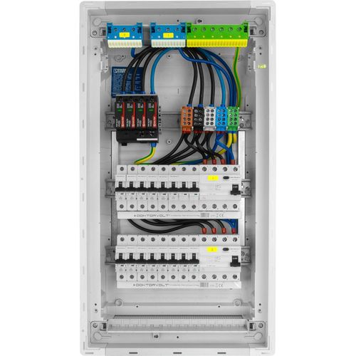 Sicherungskasten Hager Unterputz Verteilerkasten 3x12 Module 14xMCB 1xRCCB VDE Überspannungsschutz verdrahtet Sicherungen 630,50x348x98mm Doktorvolt