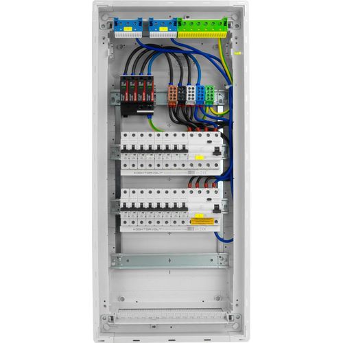 Sicherungskasten Hager Unterputz Verteilerkasten 4x12 Module 14xMCB 2xRCCB VDE Überspannungsschutz verdrahtet Sicherungen 755,50 x348x98mm
