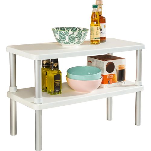 Küchenregal RUCO, grau (alu, weiß), B:55cm H:36cm T:23,5cm, Aluminium, Regale, 2 Etagen, Aluminium/Kunststoff