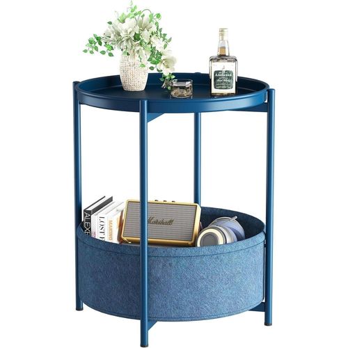 Runder Beistelltisch mit Stoffkorb in Blau, Moderner Stil