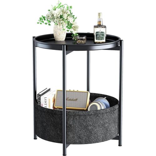 Runder Beistelltisch mit Stoffkorb, moderner Stil, multifunktional