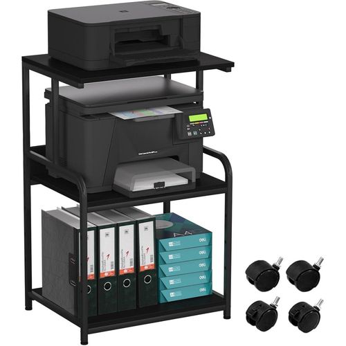 3-stöckiger Druckerständer mit Rollen, Metall Druckerregal - Schwarz