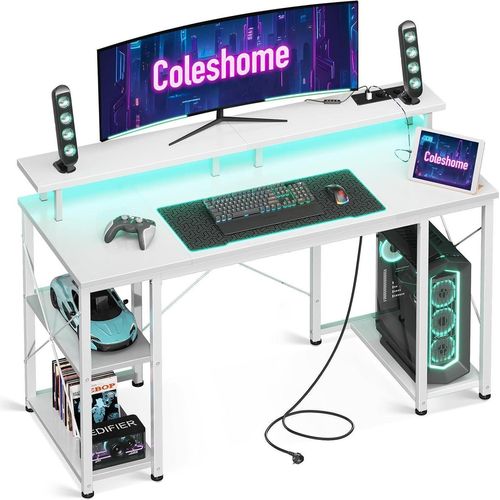 Gaming Tisch LED-Beleuchtung Steckdosen USB-Anschlüssen Monitorständer Stauraum 120x50cm