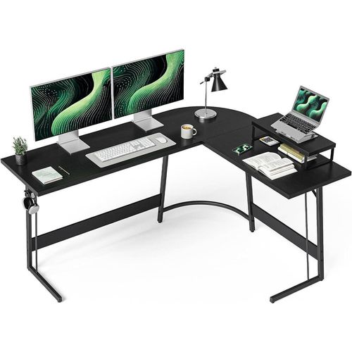 Gaming Tisch Eckschreibtisch 150 x 120 cm L-Form Schwarz Monitorständer