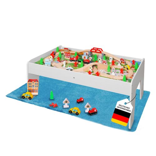 Coemo Spieltisch mit 90-tlg. Holzeisenbahn Farbe Weiß