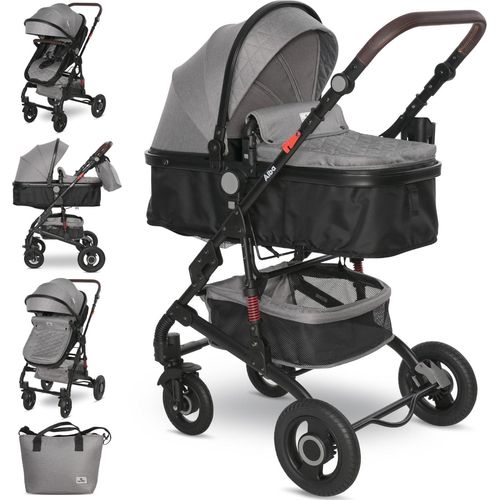 Lorelli Kinderwagen Alba 2 in1, Kombikinderwagen, Baby Buggy mit Liegefunktion klein, Reisebuggy mit Liegeposition mit Fußsack, Liegebuggy, Grau