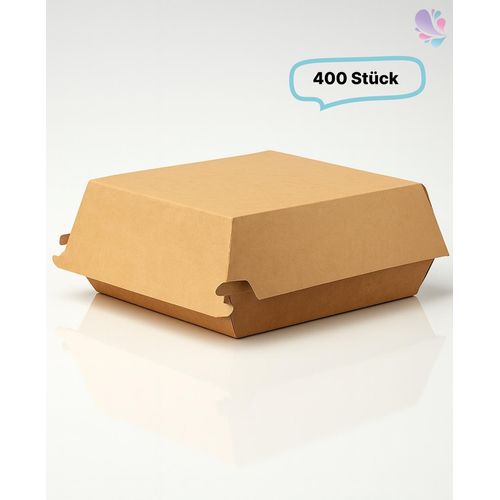 Hamburger-Box groß 400 Stk, to go, take away, biologisch abbaubar, natürliches Design, weiße Innenschicht