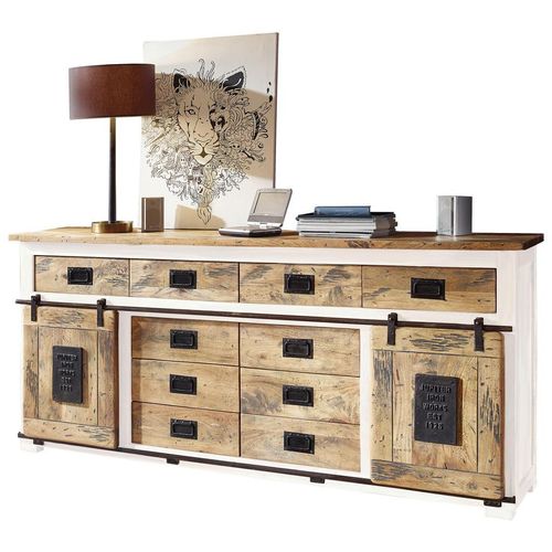 Livetastic Sideboard , Braun, Schwarz, Weiß , Holz , Mangoholz,Mangoholz,Mangoholz,Mangoholz,Mangoholz,Mangoholz , massiv , 2 Fächer , 10 Schubladen ,