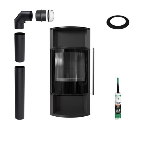 Kaminofen KRATKI TOFA 8 kW ∅150 ECO Schwarz Mit Montagezubehör