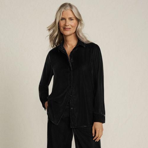 Samtbluse, Damen, Schwarz, Polyester, by Lands' End