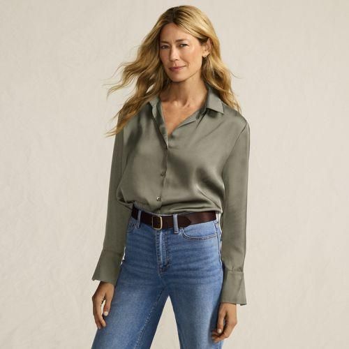 Satinbluse, Damen,  Grün, Polyester, by Lands' End