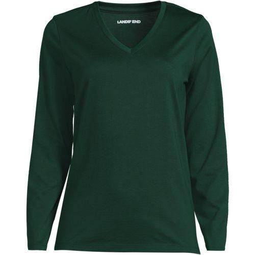 Supima® Langarm-Shirt mit V-Ausschnitt, Damen,  Grün, Baumwolle, by Lands' End