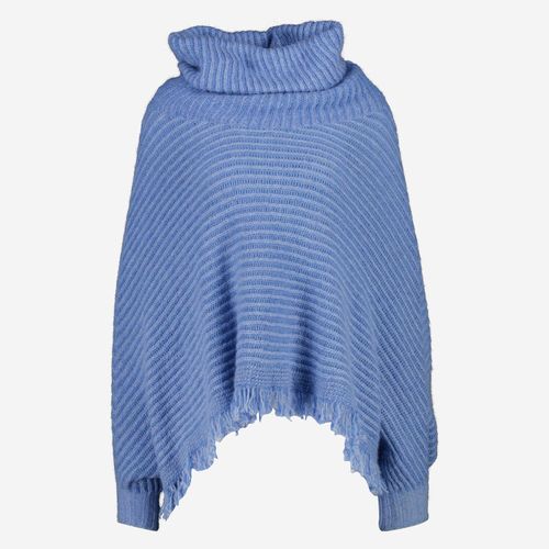 Blauer gestrickter Poncho mit Rollkragen