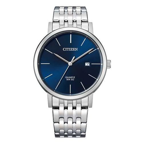 Quarzuhr CITIZEN, silber (silberfarben, blau), Armbanduhren, Herren, Armbanduhr, Herrenuhr, Edelstahlarmband, Datum