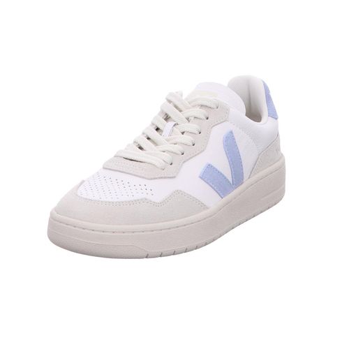 Damen Sneaker aus Leder Veja V 90 mit seitlichem OT Lederlogo und Wildlederpanel in Weiß Blau – 8 Großbritannien - 41 EU - 10 US / Weiß Blau