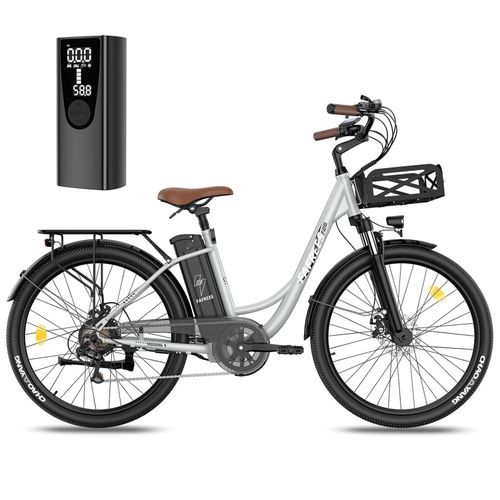 26 Lasting City E-Bike 250W Motor 140km Reichweite 20,3Ah Akku Federgabel 26" Unisex für Damen & Herren Inkl. Zubehör & GRATIS Luftpumpe Grau