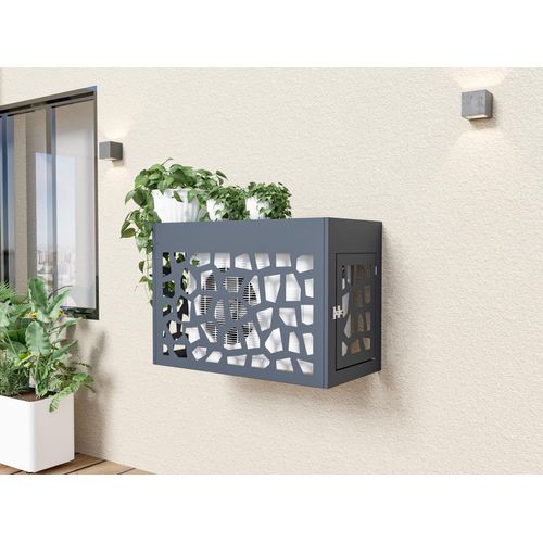 Klimaanlagen-/Wärmepumpenabdeckung aus durchbrochenem Aluminium - Mit Tür - Anthrazit - KAZOMA