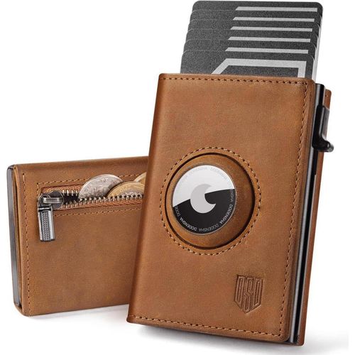 DODENSHA AirTag Geldbörse Münzfach RFID Schutz Herren Kartenetui Slim Wallet Brown