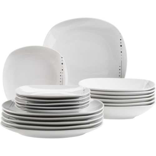 Teller-Set MÄSER "FADILLA, Geschirr-Set, Porzellan", weiß, 18 Stk., Porzellan, Geschirr-Sets