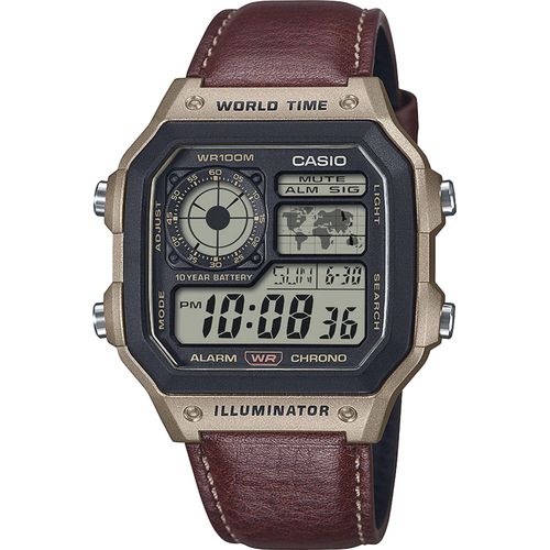 Chronograph, braun, bronzefarben, CASIO TIMELESS COLLECTION, Armbanduhren, Herren, Quarzuhr, Armbanduhr, Herrenuhr, Lederarmband, Digitaluhr