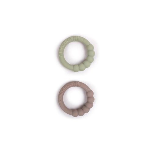 Filibabba Silicone teether ring 2-pack - Warm Grey + Oil Gre