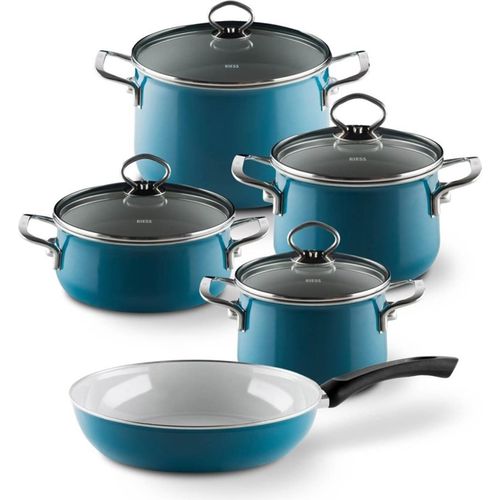 RIESS 0558-010 RIESS Emaille Topfset 5-tlg. Nouvelle extra stark, Aquamarine