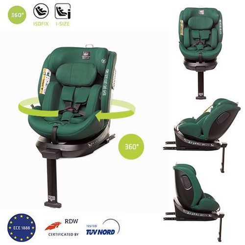 Kindersitz drehbar 360° ENZO-FIX mit ISOFIX montage, Stabilisierung, zusätzlicher Seitenschutz, I-SIZE, Grün