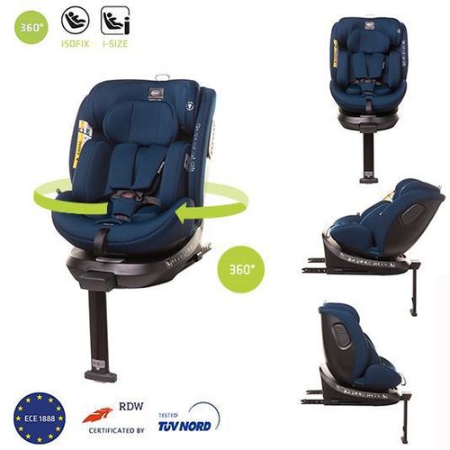 Kindersitz drehbar 360° ENZO-FIX mit ISOFIX montage, Stabilisierung, zusätzlicher Seitenschutz, I-SIZE, Blau