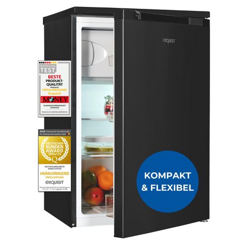 Exquisit Kühlschrank mit Gefrierfach, 107 Liter, 4-Sterne-Gefrierfach, Kompakt, klein, KS15-4-051C inoxlook-az