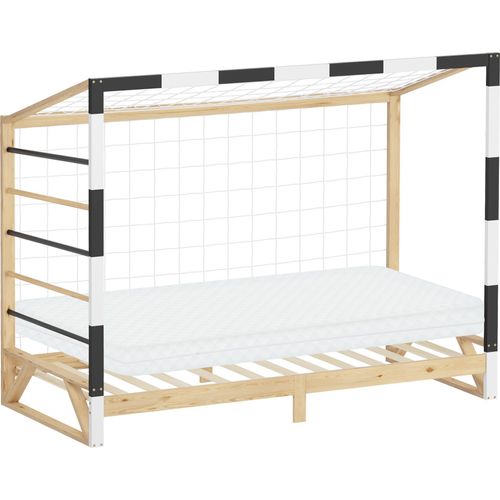 ML-Design Kinderbett Fußballtor 90x200 cm mit Matratze Holzbett mit Lattenrost Kletterleiter & Netz Jugendbett aus Kiefernholz Einzelbett Handballtor