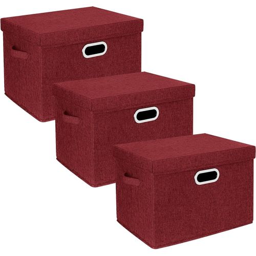 Aufbewahrungsboxen mit Deckel, groß, Aufbewahrungsboxen mit Deckel für Kleiderschrank, Kinderzimmer, Aufbewahrungsboxen zur Organisation von Haus und Büro, 3 Stück, Rotwein
