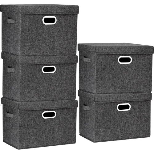 Aufbewahrungsboxen mit Deckel, groß, Aufbewahrungsboxen mit Deckel für Kleiderschrank, Kinderzimmer, Aufbewahrungsboxen zur Organisation von Haus und Büro, 5 Stück, schwarz