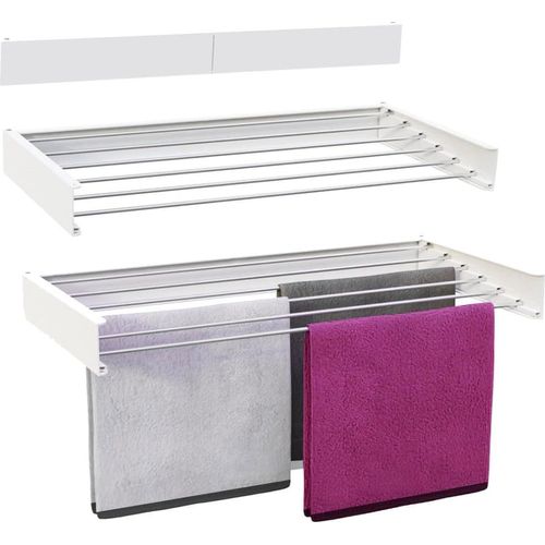 Klapbares Aluminium Wandtrockengestell - 100 x 50 cm - Weiß - Wäschetrockner mit 6 Trockenstangen