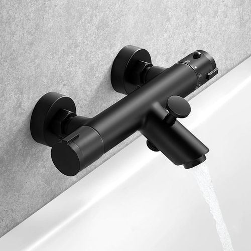 Stilvolle schwarze Douchemengkraan mit Thermostat und Sicherheitsknopf für Bad und Dusche