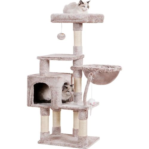 Krabpaal für Katzen mit Plattform, Hängematte und Sisal-Krabmpfählen - 111 cm