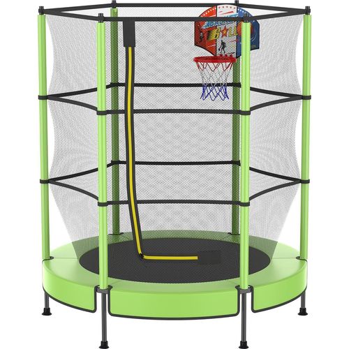 Mini Trampoline - Kindertrampoline mit Sicherheitsnetz - Fitness-Trampolin mit Stange – Für Kinder – Kleine Trampoline mit Basketballkorb – Kleinkind- & Kindertrampolin 145 cm - Indoor & Outdoor