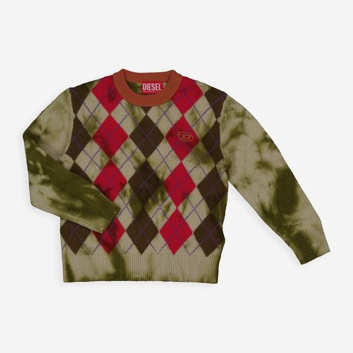 Grün-roter Pullover aus Wollmischung